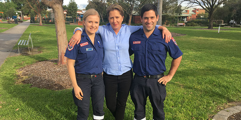 Kim Powell and paramedics