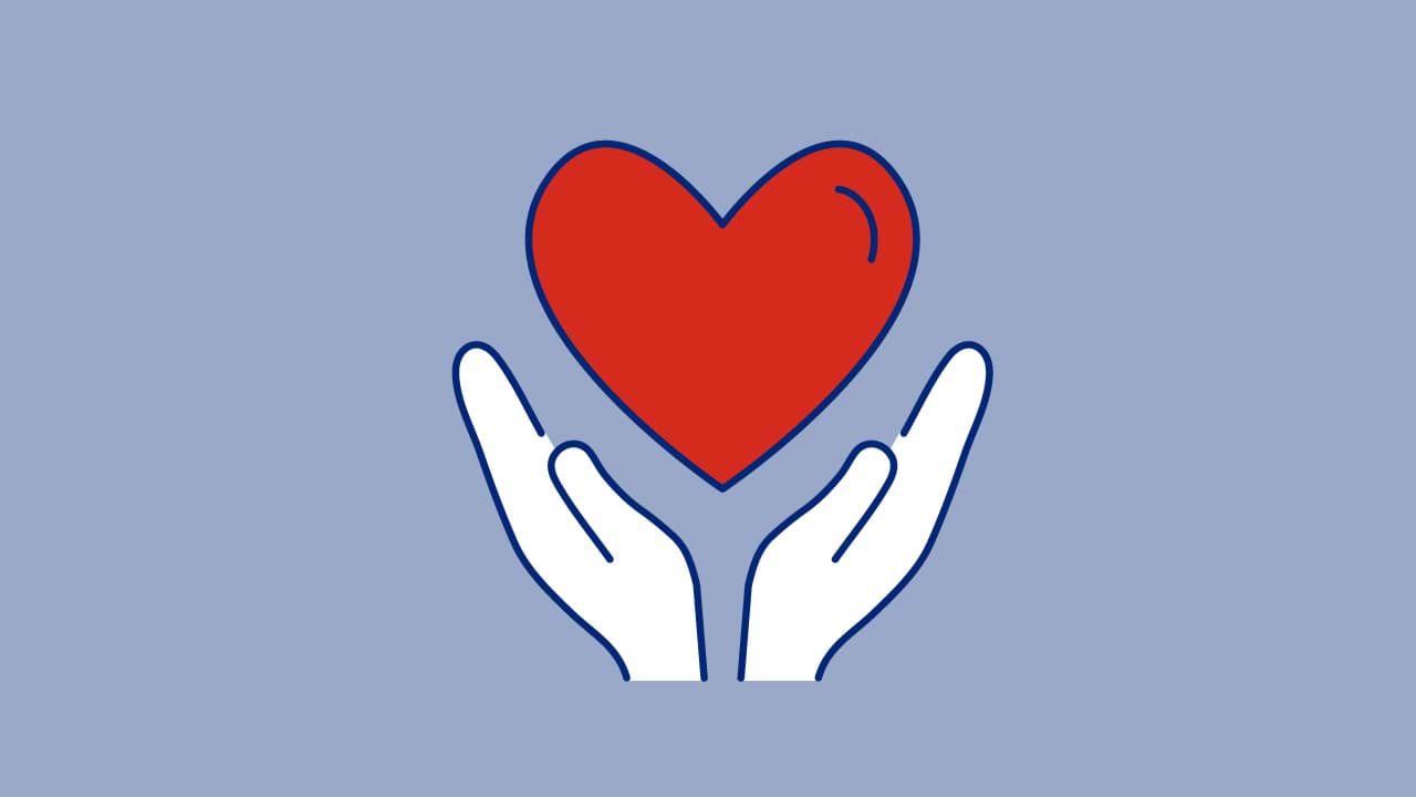 Cartoon of hands supporting a floating loveheart