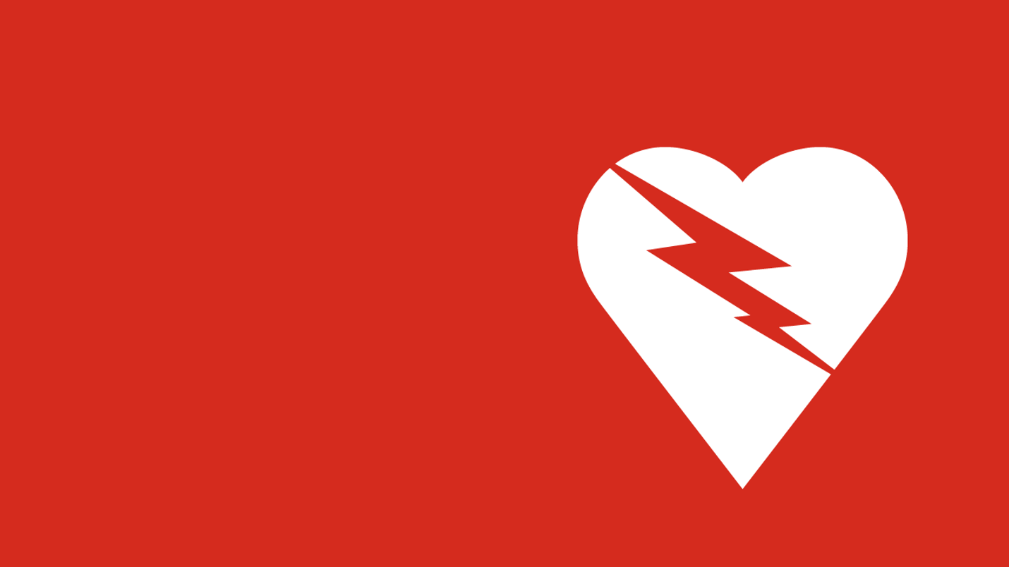 A graphical representation of a heart with a lightning through it
